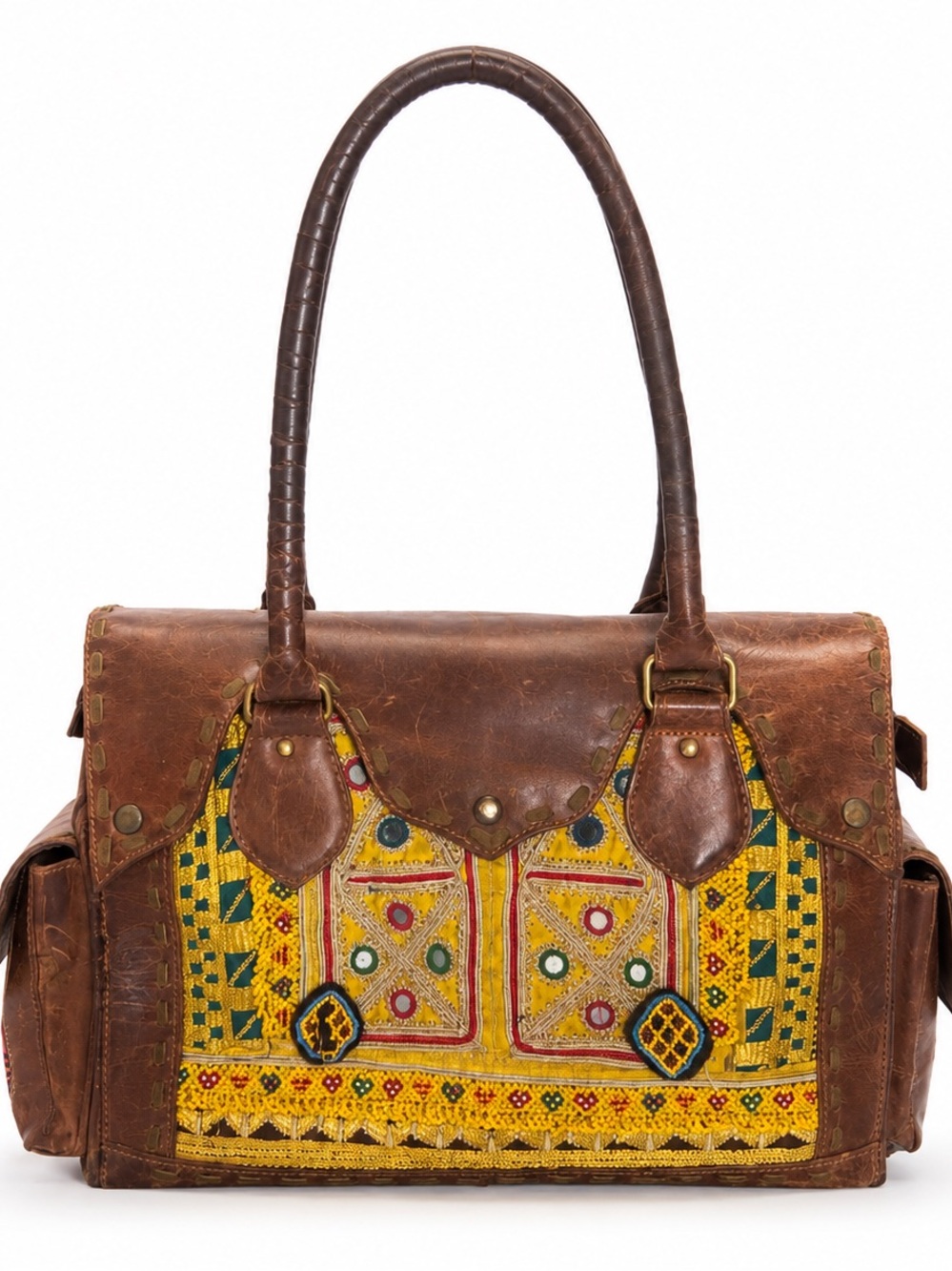Vintage Addiction Embellished Leather Boho Weekender Bag | Beaded & Embroidered